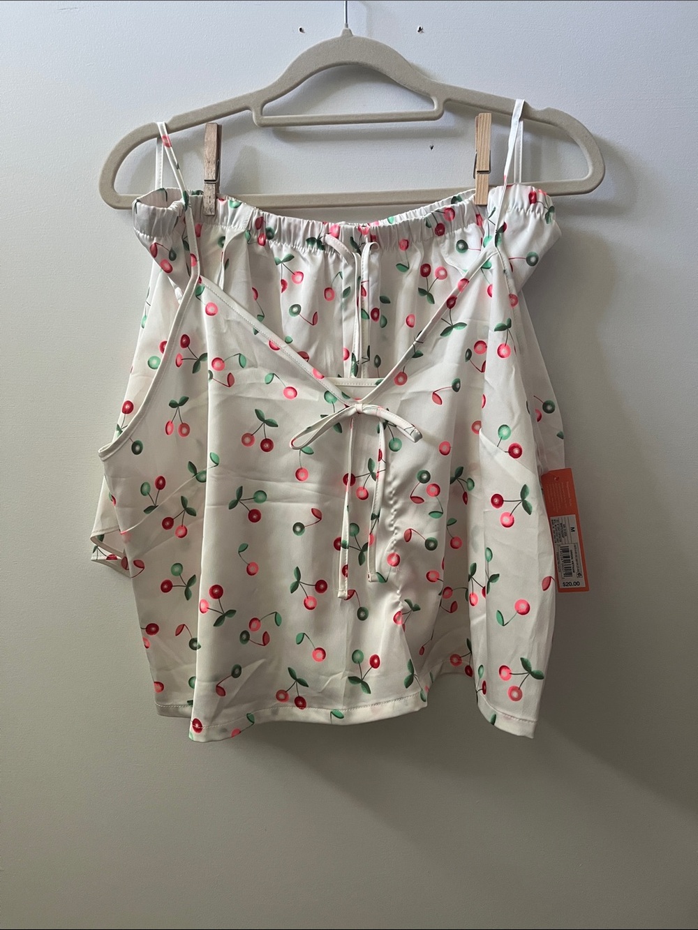 Colsie White Cherry-Print Camisole with Tie Front and Shorts Set NWT M